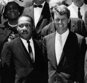 MLK with RFK, both died of gunshot wounds (JFK Library, via Wikimedia Commons)