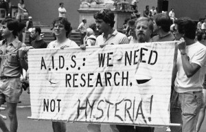 A group advocating AIDS research marches down Fifth Avenue in June, 1983. (Mario Suriani/AP) - NYHS image